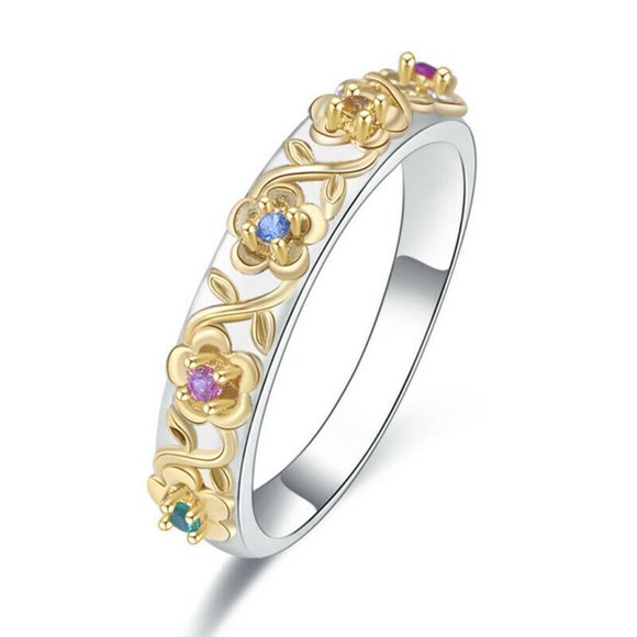 925 Silver Multi Color Stone Flower Ring - Picture 2 of 4